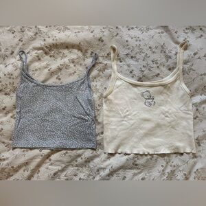 Brandy Melville Blue Floral Print and Cream Bear Print Camisole Package